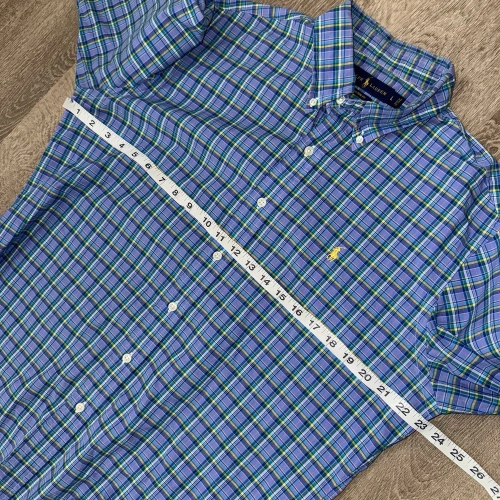 Polo Ralph Lauren Long Sleeve Button Down Oxford Shirt Men's L Blue Green Plaid
